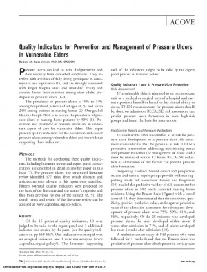 Quality indicators for prevention and management of pressure ulcers