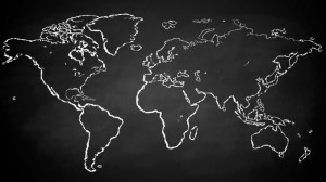 Drawing of a world map on a chalk board