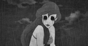 arielle, black and white, creepy, eyes, helloween, sad, scary, murmaid