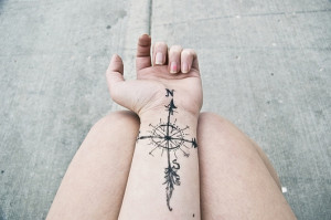 Photo d'un tatouage au poignet représentant une boussole.