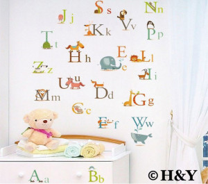 26 Animals Alphabet Removable Educational Wall Stickers Kids Nursery ...