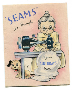 SEWING BIRTHDAY CARD Great Vintage Greeting Card Guessing 1950's Cute ...