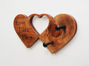 Handcrafted Wooden Rustic Hearts Key Rack - Quotes, Unique Home Decor