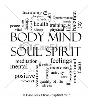 Body Mind Soul Spirit Word Cloud Concept in black and white with great ...