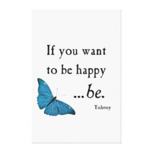 Vintage Blue Butterfly and Tolstoy Happiness Quote Canvas Print