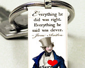 ... Frame Glass Key Chain-Jane Austen Classic Novel Quote Top Hat Men