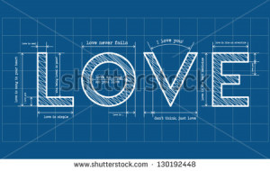 Abstract love blueprint with love quotes