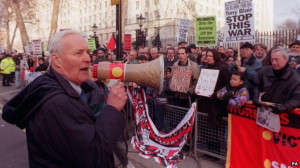 Tony Benn in 1998 at a rally in London against Nato bombing of the ...