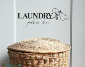 Laundry Gathers Here Vinyl Saying W all Letters Words Lettering Decals ...