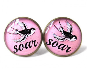 SOAR Dove Stud Earrings - Neon Pink Pop Culture Jewelry - Motivational ...