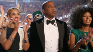 Singer Beyonce, left, rapper Jay-Z, center, and singer Solange Knowles ...