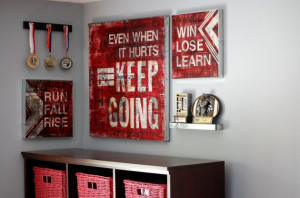 painted canvas sports motivation quotes in teen sports theme room