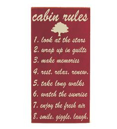 Sign - Cabin Rules - Typography Word Art - Primitive Rustic Cabin Lake ...