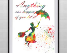 Mary Poppins Watercolor Art Print Wall Art - Mary Poppins Quote ...