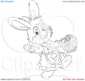 Easter Bunny With Eggs Clipart Black And White