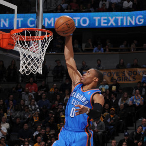 Oklahoma City Thunder Guard Russell Westbrook Dunks In Front Of
