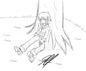OC: Julien asleep under a tree ((Sketch)) by Quote-CurlyBrace
