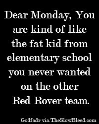 Oh Monday. You are kind of like the fat kid from elementary school you ...