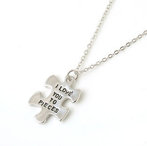 ... Punk Silver Irregular Shape Charm I LOVE YOU TO PEICES Quote Necklace