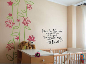 Baby nursery wall quote telling baby how much mom and dad love him or ...