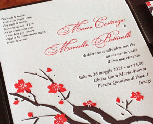 Sakura Letterpress Wedding Invitation Design In Italian