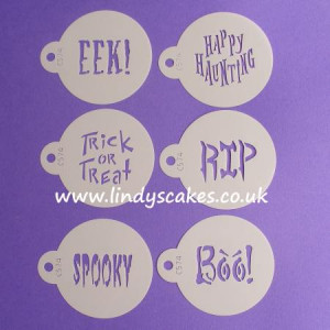 themed cookie or cupcake stencils. The set includes the sayings: RIP ...