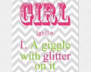 Chevron Girls Quote Print Wall Art, Girl A Giggle With Glitter ...