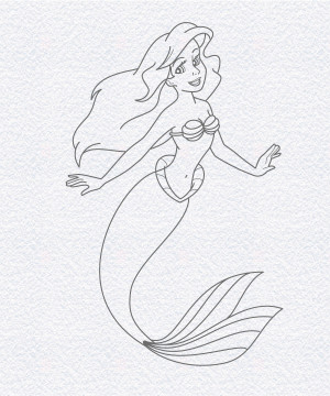 how to draw ariel the little mermaid, step 8