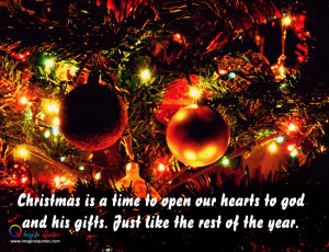 Christmas tree with Christmas decorations, Christmas quote with ...