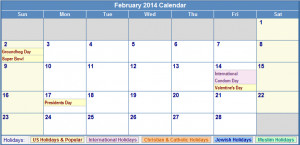 February 2014 Calendar with Holidays