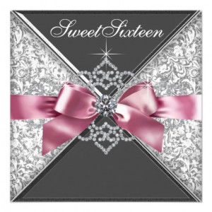 White Diamonds Pink Black Sweet 16 Birthday Party Invitation from ...