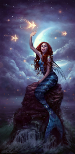 ... mermaid art starry night fantasy art starfish sea beautiful mermaid