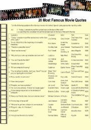 English worksheet: 20 Most Famous Movie Quotes