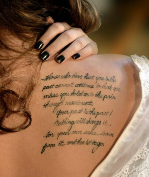 Love Quote Tattoo on Upper Back for Girl
