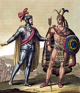 Photograph:Hernán Cortés, left, and Montezuma II.