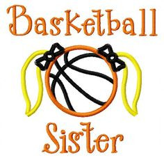 Basketball Sister - Basketball with Piggy Tails and Bows Applique ...
