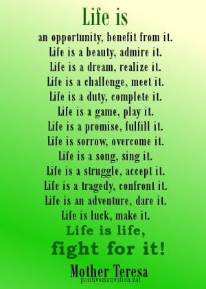 life quotes. life is by Mother Teresa life quotes