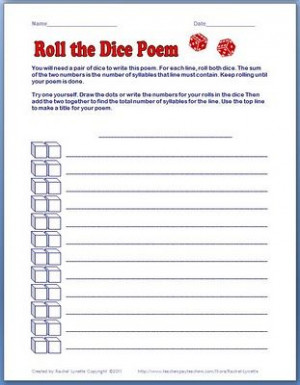 Free Teaching Materials | Minds in Bloom Roll thE DICE POEM