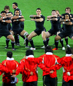 The New Zealand All Blacks perform the haka challenge prior to the ...