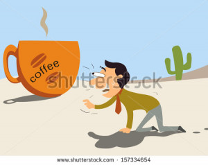 Hungry for coffee. Abstract background on hungry businessman, lost in ...