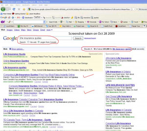 search for “life insurance quotes” on Google.ca: Example 35