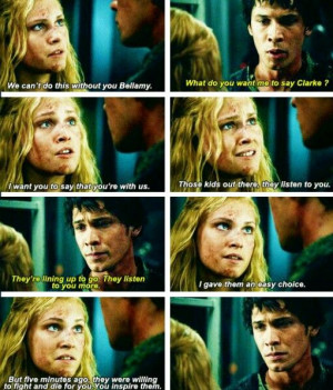 Bellamy and Clarke from CW's The 100. Yet another moment where Clarke ...