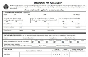 Starbucks Job Application Form Printable