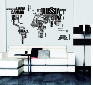 World map in words Removable Vinyl Quote wall decal