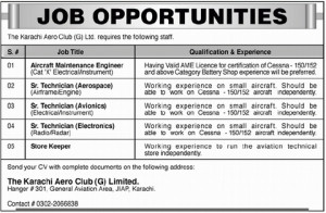 Jobs, The Karachi Aero Club(G) Limited jobs, Aircraft Maintenance ...