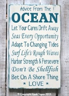 Rustic Beach Sign, Ocean Poem, Advice From The Ocean Sign, Beach House ...