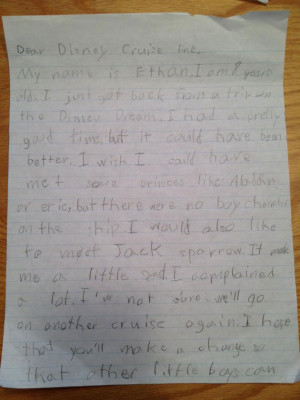 Year-Old Boy Writes ‘Complaint’ Letter to Disney Cruise Lines