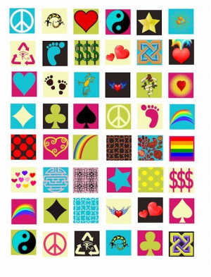 signs symbols shapes hippie 60s 1 INCH squares digital download ...