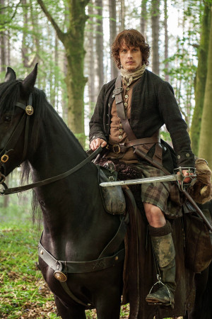 Sam Heughan plays Highland warrior Jamie Fraser in 