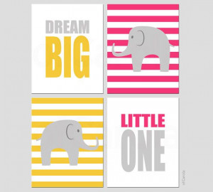 Yellow Gray Hot Pink White Dream Big Little One Quote by ofCarola, $36 ...
